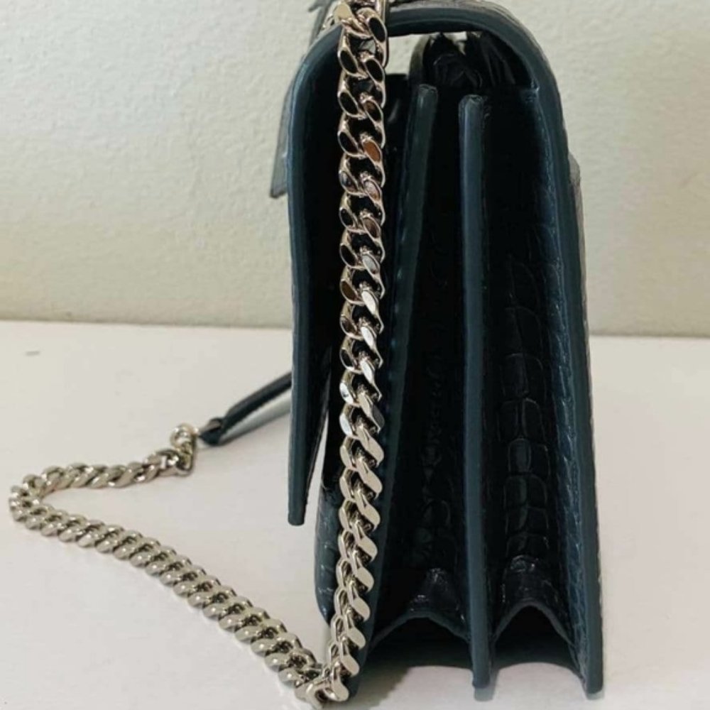 YSL SUNSET Medium Croc black Crossbody Brand New - Picture 8 of 15